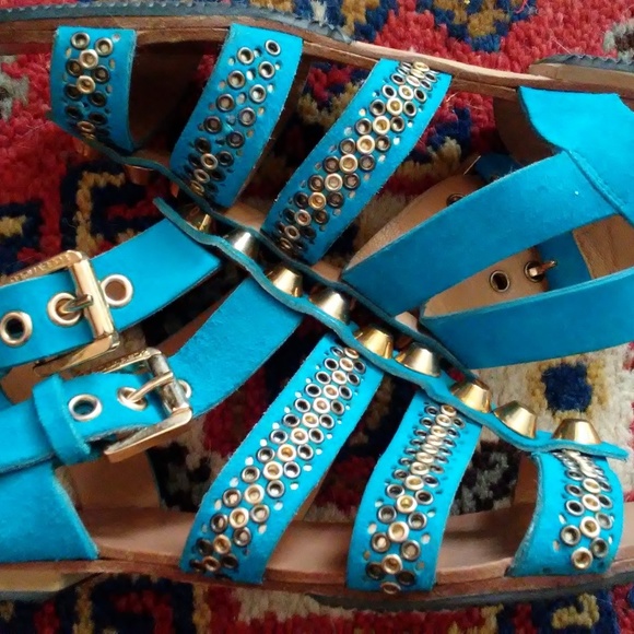 D2 DSQUARED2 Turquoise Suede Studded Gladiator Sandals size 36 - Picture 7 of 8